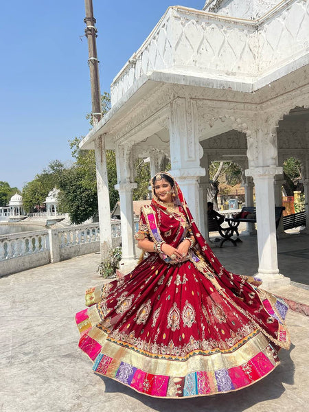 Red Color Digital Printed Muslin Cotton Navratri Lehenga Choli