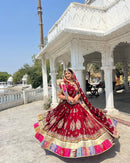 Red Color Digital Printed Muslin Cotton Navratri Lehenga Choli