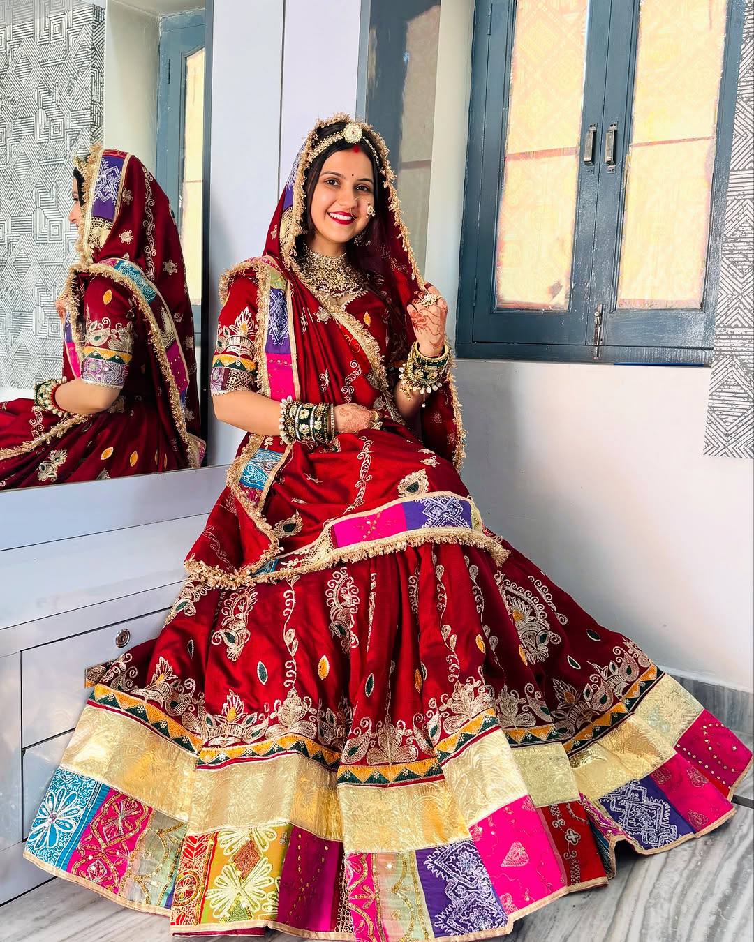 Red Color Digital Printed Muslin Cotton Navratri Lehenga Choli