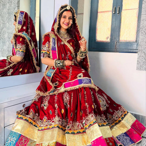 Red Color Digital Printed Muslin Cotton Navratri Lehenga Choli