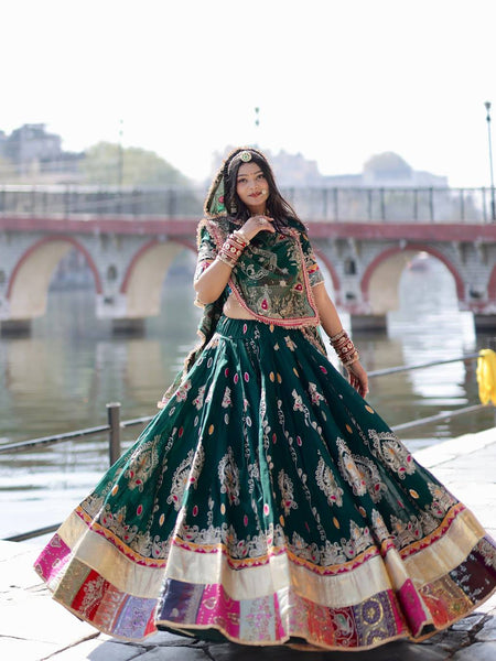 Green Color Digital Printed Muslin Cotton Navratri Lehenga Choli
