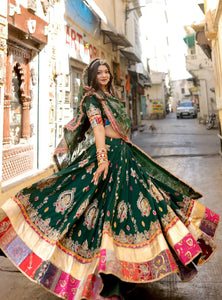 Green Color Digital Printed Muslin Cotton Navratri Lehenga Choli