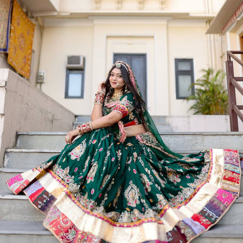 Green Color Digital Printed Muslin Cotton Navratri Lehenga Choli