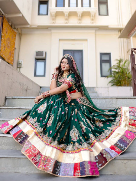 Green Color Digital Printed Muslin Cotton Navratri Lehenga Choli