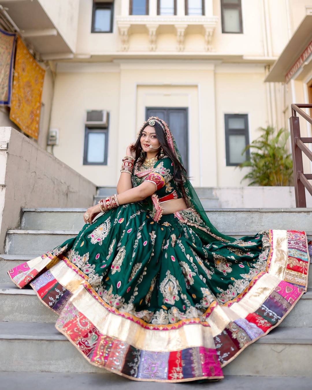 Green Color Digital Printed Muslin Cotton Navratri Lehenga Choli