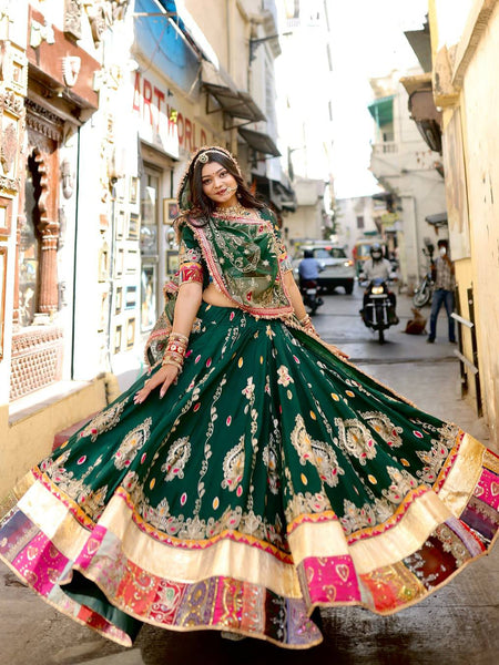 Green Color Digital Printed Muslin Cotton Navratri Lehenga Choli