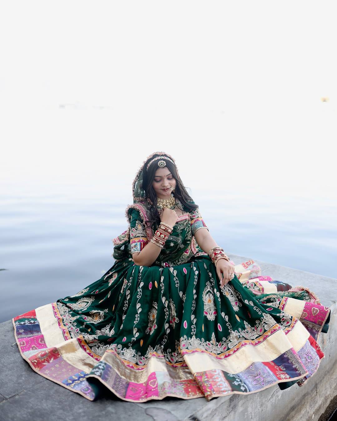 Green Color Digital Printed Muslin Cotton Navratri Lehenga Choli