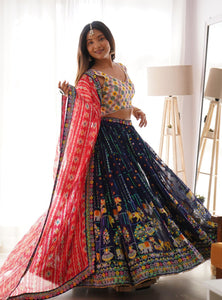 Navy Blue Color Heavy Thread with Sequins Work  Designer Lehenga Choli
