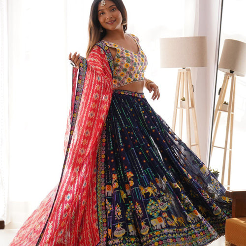 Navy Blue Color Heavy Thread with Sequins Work  Designer Lehenga Choli