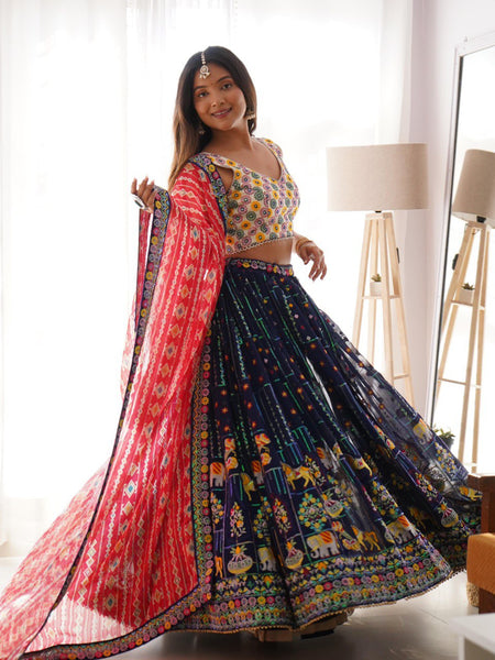 Navy Blue Color Heavy Thread with Sequins Work  Designer Lehenga Choli