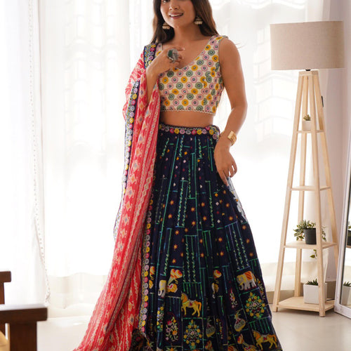 Navy Blue Color Heavy Thread with Sequins Work  Designer Lehenga Choli