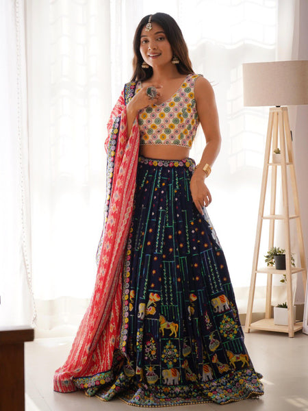 Navy Blue Color Heavy Thread with Sequins Work  Designer Lehenga Choli