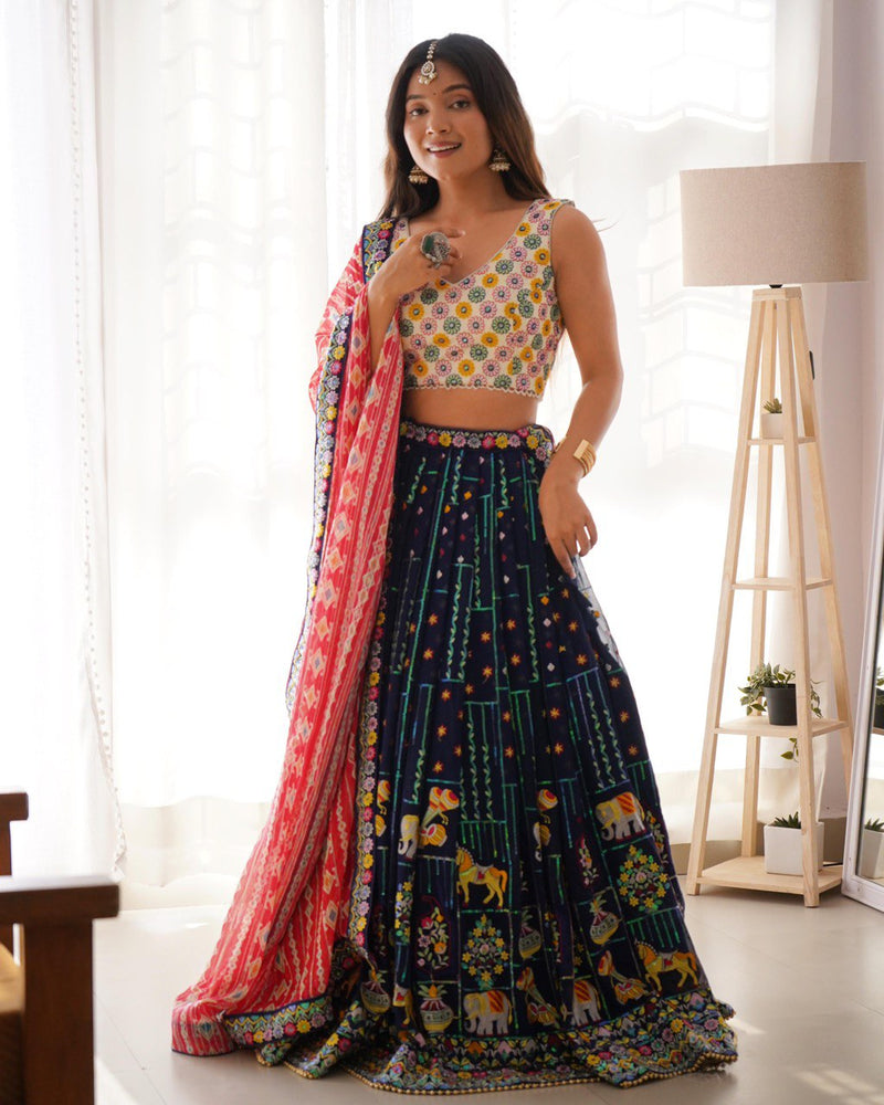 Navy Blue Color Heavy Thread with Sequins Work  Designer Lehenga Choli