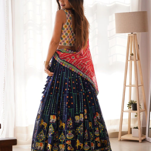 Navy Blue Color Heavy Thread with Sequins Work  Designer Lehenga Choli