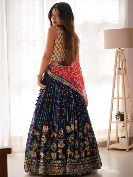 Navy Blue Color Heavy Thread with Sequins Work  Designer Lehenga Choli