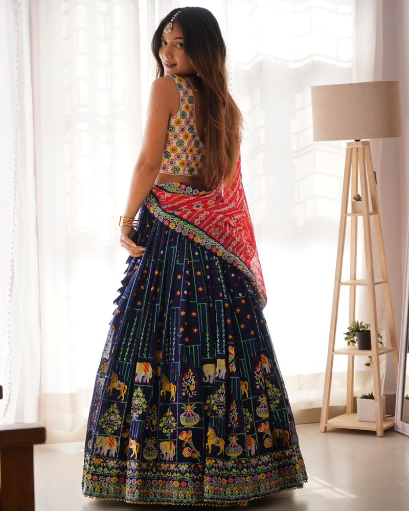 Navy Blue Color Heavy Thread with Sequins Work  Designer Lehenga Choli