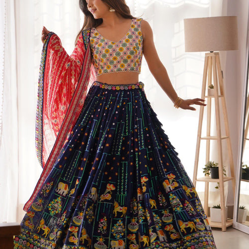 Navy Blue Color Heavy Thread with Sequins Work  Designer Lehenga Choli