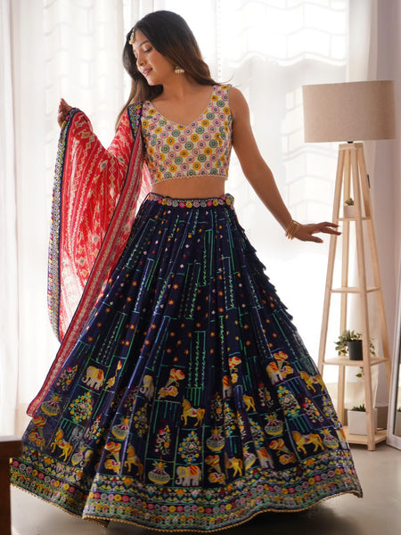 Navy Blue Color Heavy Thread with Sequins Work  Designer Lehenga Choli