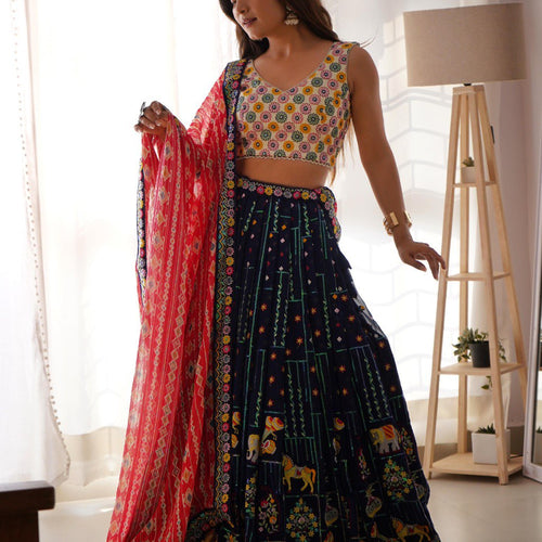 Navy Blue Color Heavy Thread with Sequins Work  Designer Lehenga Choli