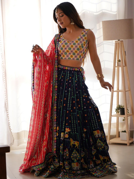 Navy Blue Color Heavy Thread with Sequins Work  Designer Lehenga Choli