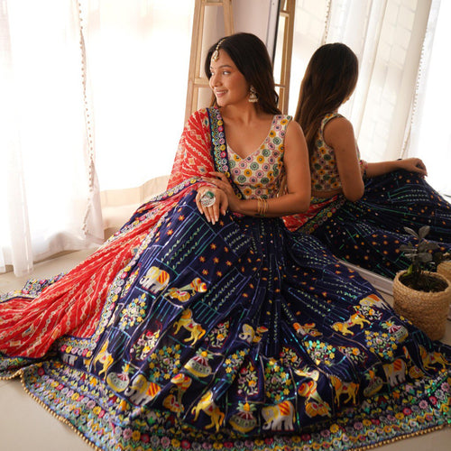 Navy Blue Color Heavy Thread with Sequins Work  Designer Lehenga Choli