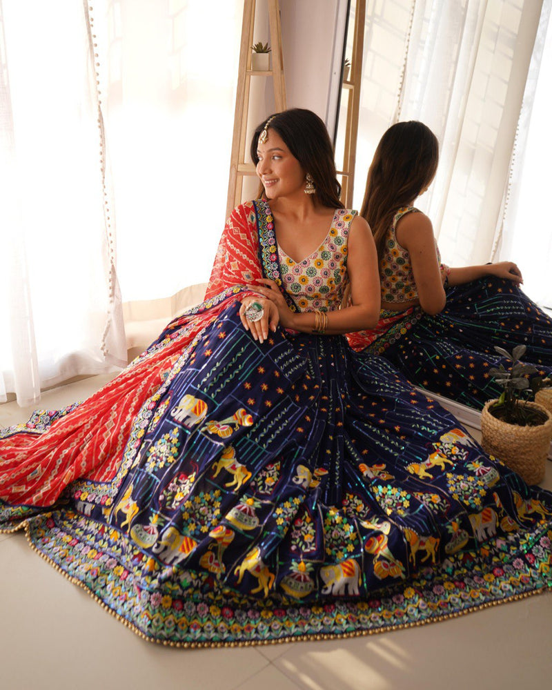 Navy Blue Color Heavy Thread with Sequins Work  Designer Lehenga Choli