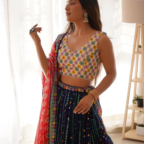 Navy Blue Color Heavy Thread with Sequins Work  Designer Lehenga Choli