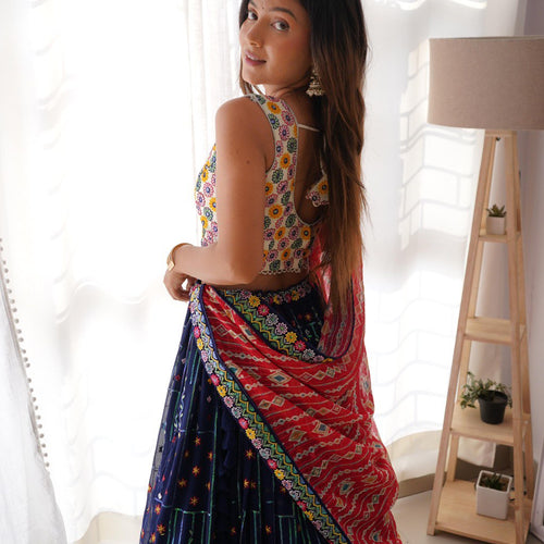 Navy Blue Color Heavy Thread with Sequins Work  Designer Lehenga Choli