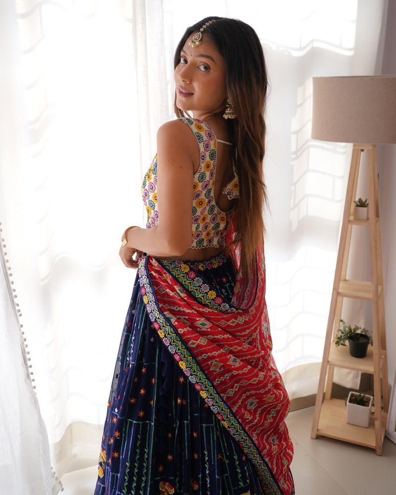 Navy Blue Color Heavy Thread with Sequins Work  Designer Lehenga Choli