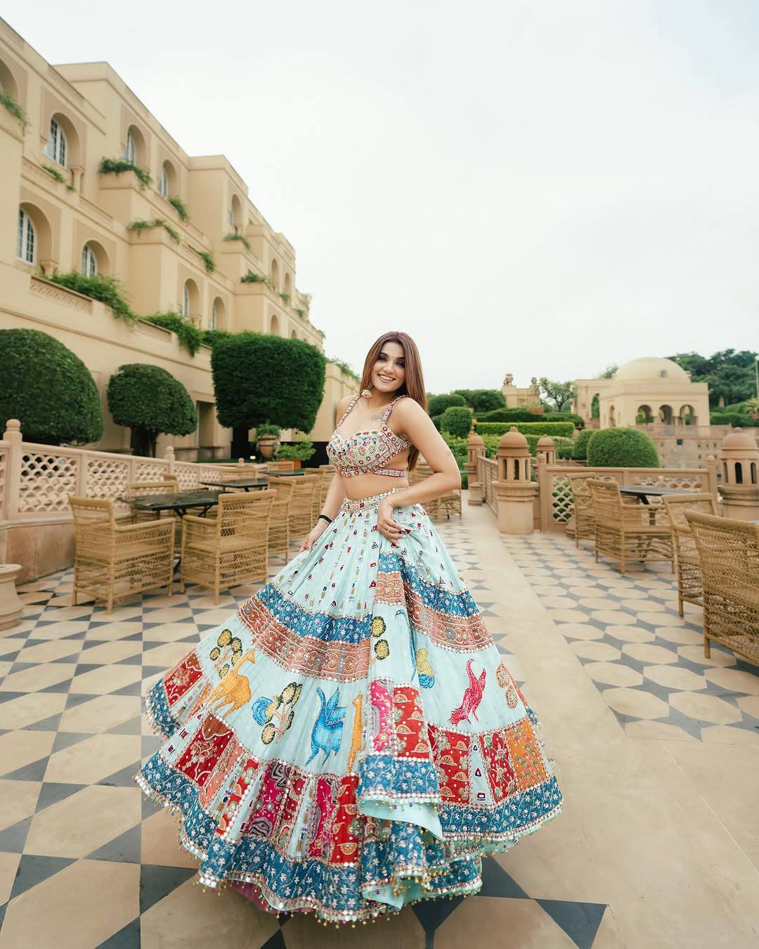 Sky-Blue Color Digital Printed Muslin Cotton Navratri Lehenga Choli