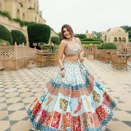 Sky-Blue Color Digital Printed Muslin Cotton Navratri Lehenga Choli