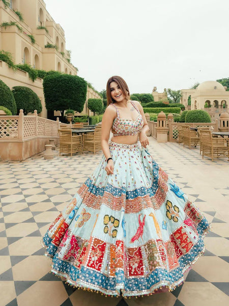 Sky-Blue Color Digital Printed Muslin Cotton Navratri Lehenga Choli