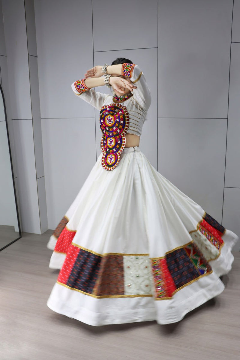 White Color Pure Rayon Cotton with Gamthi Work Navratri Lehenga Choli