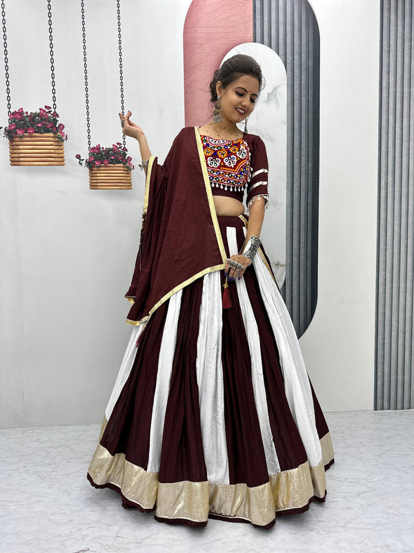 White-Maroon Color Pure Rayon Cotton with Gamthi Work Navratri Lehenga Choli