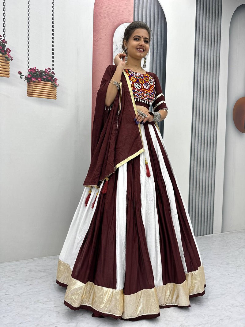 White-Maroon Color Pure Rayon Cotton with Gamthi Work Navratri Lehenga Choli