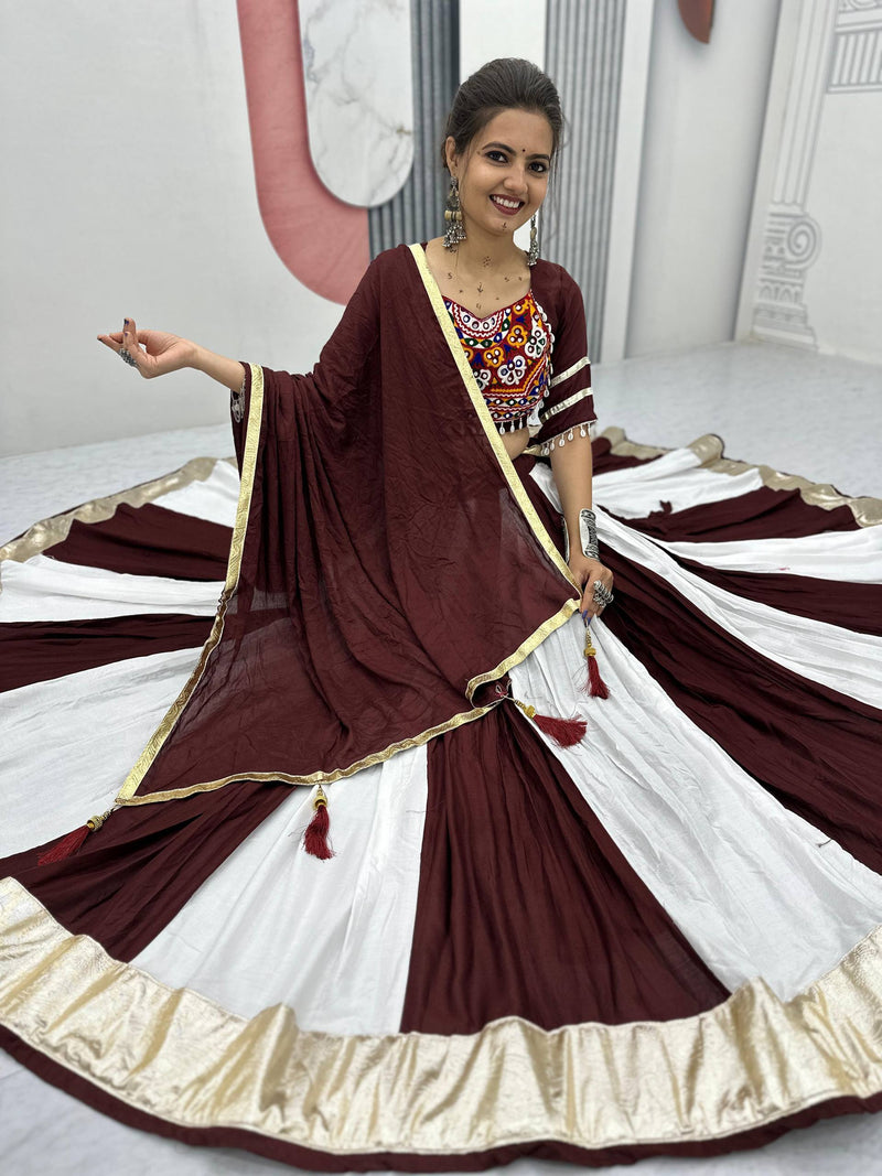 White-Maroon Color Pure Rayon Cotton with Gamthi Work Navratri Lehenga Choli