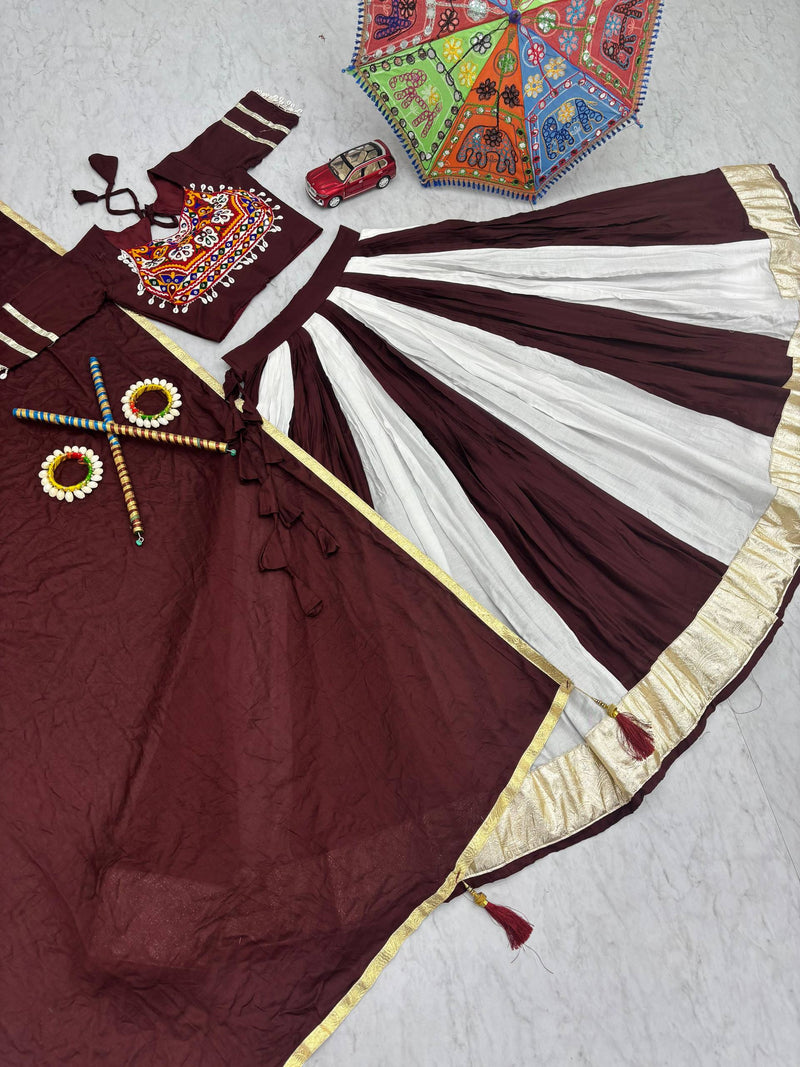 White-Maroon Color Pure Rayon Cotton with Gamthi Work Navratri Lehenga Choli