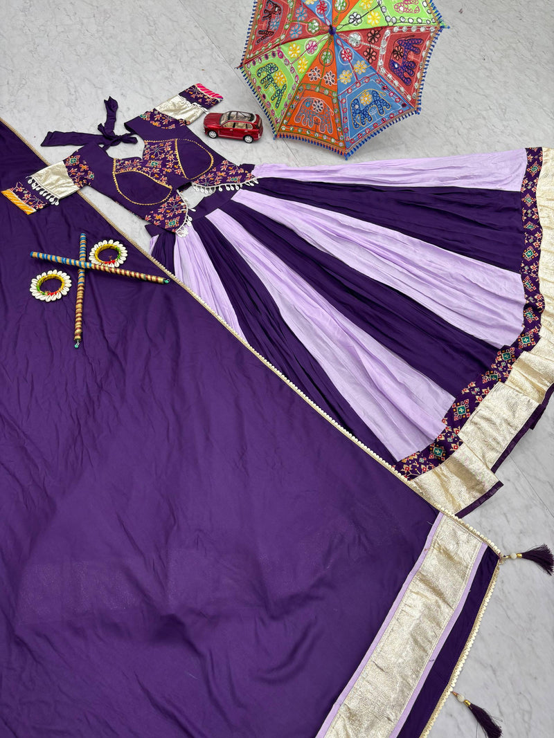 Purple Color Pure Rayon Cotton Navratri Lehenga Choli