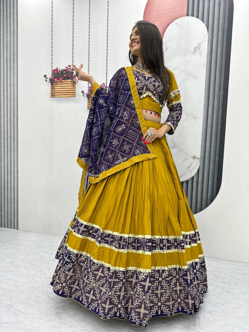 Mustard Yellow Color Pure Rayon Cotton Navratri Lehenga Choli