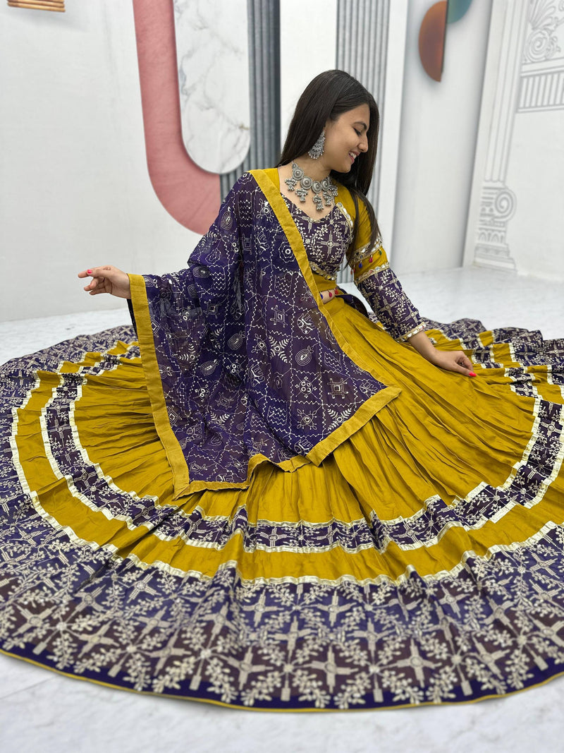 Mustard Yellow Color Pure Rayon Cotton Navratri Lehenga Choli