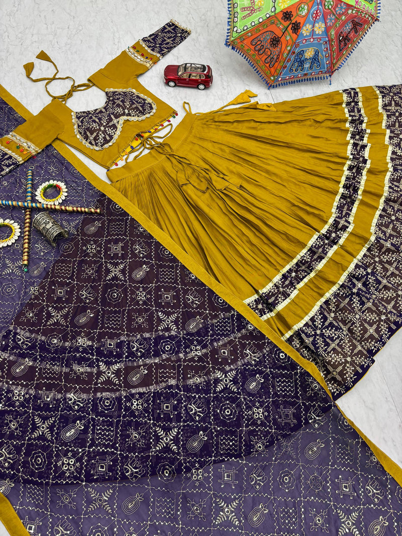 Mustard Yellow Color Pure Rayon Cotton Navratri Lehenga Choli