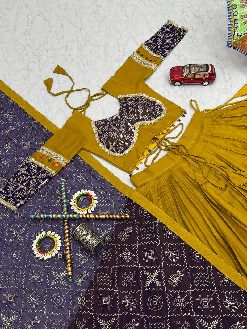 Mustard Yellow Color Pure Rayon Cotton Navratri Lehenga Choli