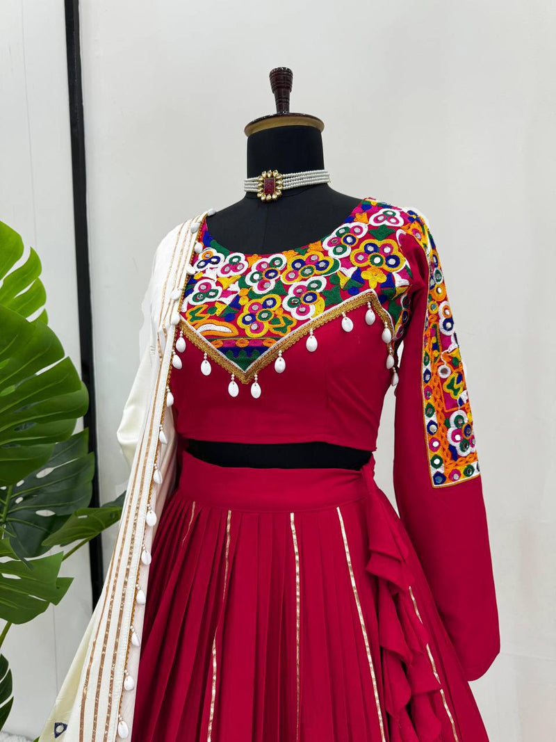 Red Color Pure Rayon Cotton with Gamthi Work Navratri Lehenga Choli