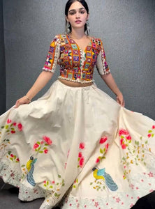 White Color Rayon Sequnce with Chainstich Navratri Lehenga Choli