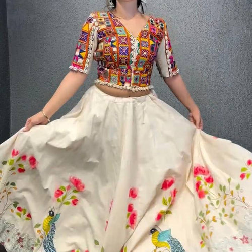 White Color Rayon Sequnce with Chainstich Navratri Lehenga Choli