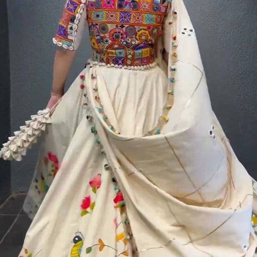White Color Rayon Sequnce with Chainstich Navratri Lehenga Choli