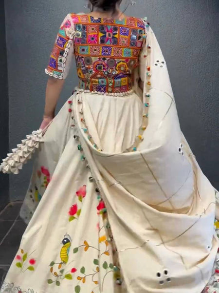 White Color Rayon Sequnce with Chainstich Navratri Lehenga Choli