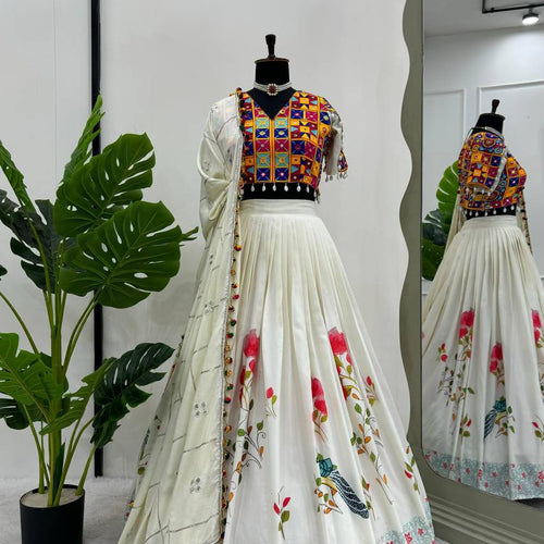 White Color Rayon Sequnce with Chainstich Navratri Lehenga Choli