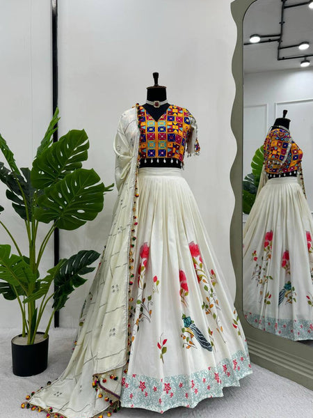 White Color Rayon Sequnce with Chainstich Navratri Lehenga Choli