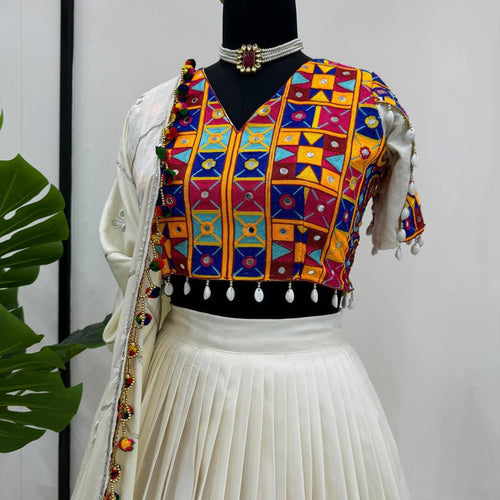 White Color Rayon Sequnce with Chainstich Navratri Lehenga Choli